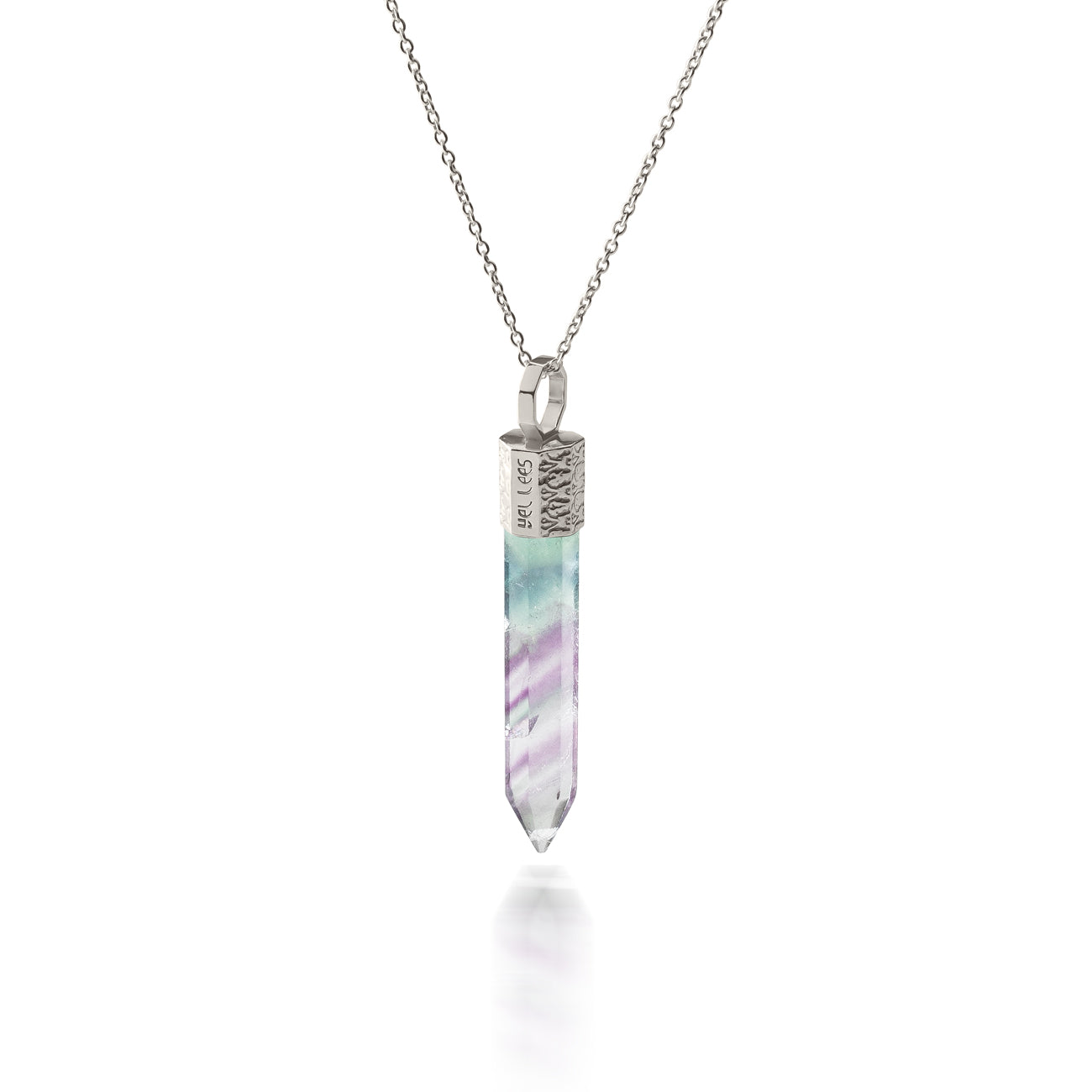 Naszyjnik 44 cm z Fluorytem – Srebro 925 pokryte platyną