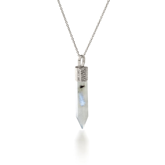 Naszyjnik 44 cm z Kamieniem Księżycowym – Srebro 925 pokryte platyną