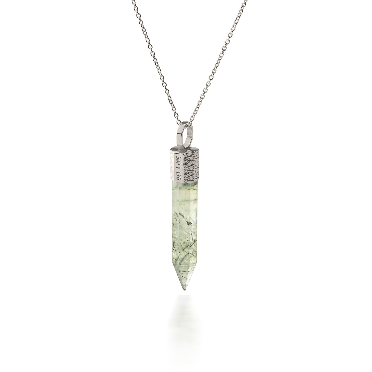 Naszyjnik 44 cm z Prehnitem – Srebro 925 pokryte platyną